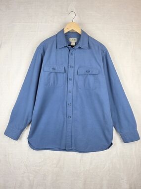 Vintage LL Bean Chamois Cloth Shirt Mens Large Blue 100% Cotton